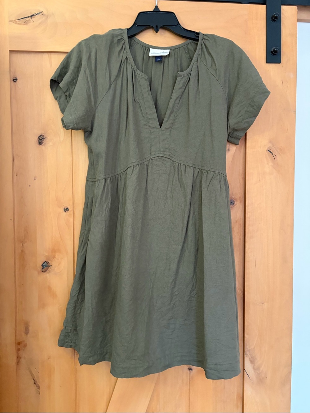 Universal Thread Olive Green Short Sleeve V-Neck Babydoll Mini Dress